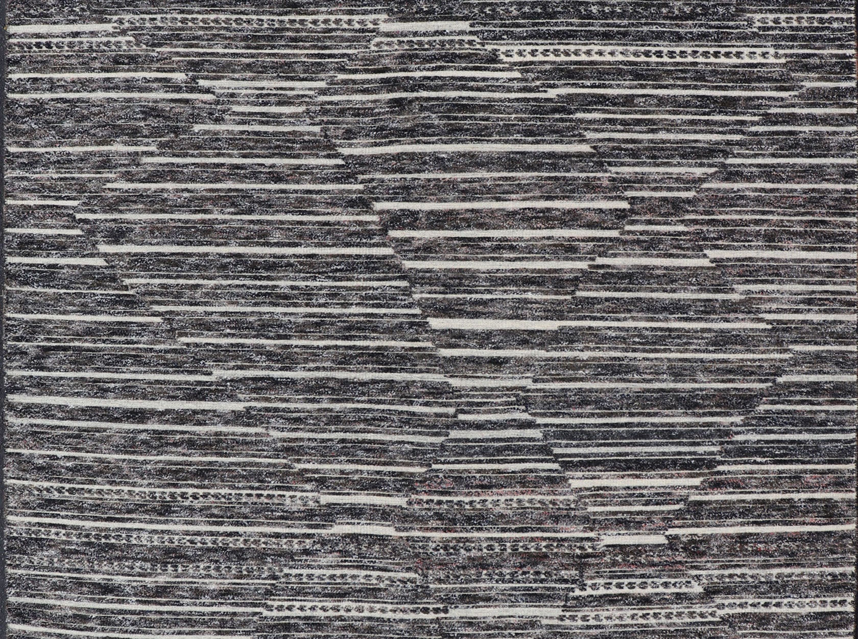 Sub - Geometric Diamond Stripes Modern Casual Rug in Black and Ivory Measures 8 x 9'11 This unique piece features asymmetrical horizontal stripes rendered in black and ivory. The field cleverly places a diamond pattern within the stripes ... - Keivan Woven ArtsIN - ILM - 169 - VT - 6286 - 20940Rug