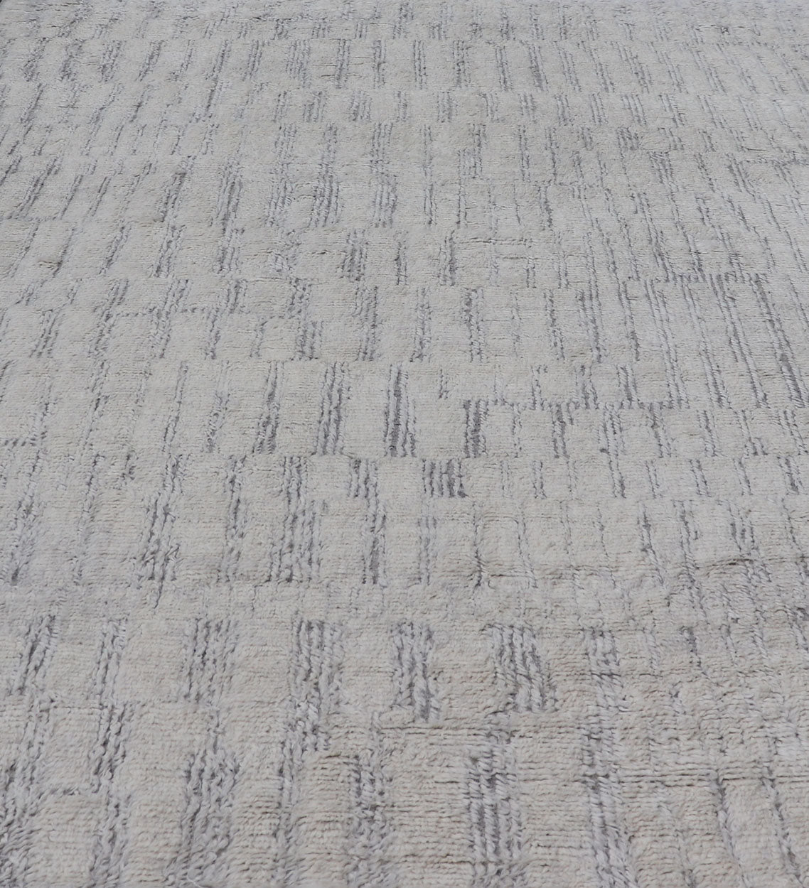 Modern Hand Knotted Large Rug Featuring Light Gray and Cream Panel Design in Soft Wool Measures 10' x 13'10 This large area Indian modern casual rug features a minimalistic panel design, with brick shaped pieces of high piled soft wool i... - Keivan Woven ArtsIN - ILM - 170 - CS - 6116 - 20994