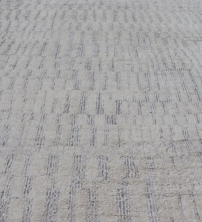 Modern Hand Knotted Large Rug Featuring Light Gray and Cream Panel Design in Soft Wool Measures 10' x 13'10 This large area Indian modern casual rug features a minimalistic panel design, with brick shaped pieces of high piled soft wool i... - Keivan Woven ArtsIN - ILM - 170 - CS - 6116 - 20994