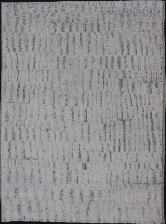 Modern Hand Knotted Large Rug Featuring Light Gray and Cream Panel Design in Soft Wool Measures 10' x 13'10 This large area Indian modern casual rug features a minimalistic panel design, with brick shaped pieces of high piled soft wool i... - Keivan Woven ArtsIN - ILM - 170 - CS - 6116 - 20994