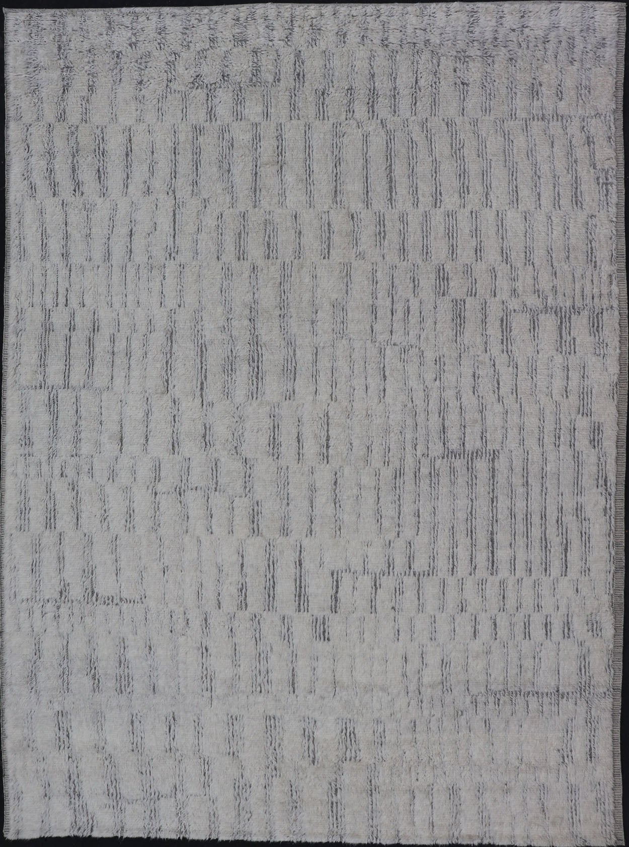 Modern Hand Knotted Large Rug Featuring Light Gray and Cream Panel Design in Soft Wool Measures 10' x 13'10 This large area Indian modern casual rug features a minimalistic panel design, with brick shaped pieces of high piled soft wool i... - Keivan Woven ArtsIN - ILM - 170 - CS - 6116 - 20994Rug