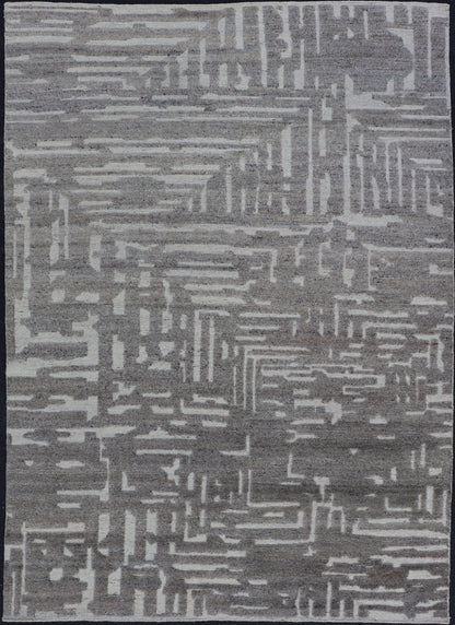 Modern Hand Knotted Wool Area Rug in Cream and Light Gray With Abstract Design Measures 5'8 x 8'5 This modern area rug was hand - knotted in during the 2020's. The field features a sub - geometric abstract design cover the entirety of the fa... - Keivan Woven ArtsIN - ILM - 172 - HW - 2330 - 21006