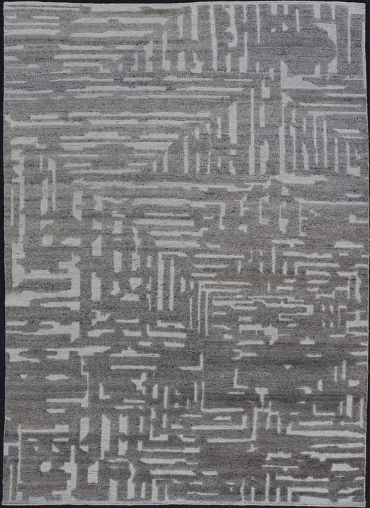 Modern Hand Knotted Wool Area Rug in Cream and Light Gray With Abstract Design Measures 5'8 x 8'5 This modern area rug was hand - knotted in during the 2020's. The field features a sub - geometric abstract design cover the entirety of the fa... - Keivan Woven ArtsIN - ILM - 172 - HW - 2330 - 21006Rug