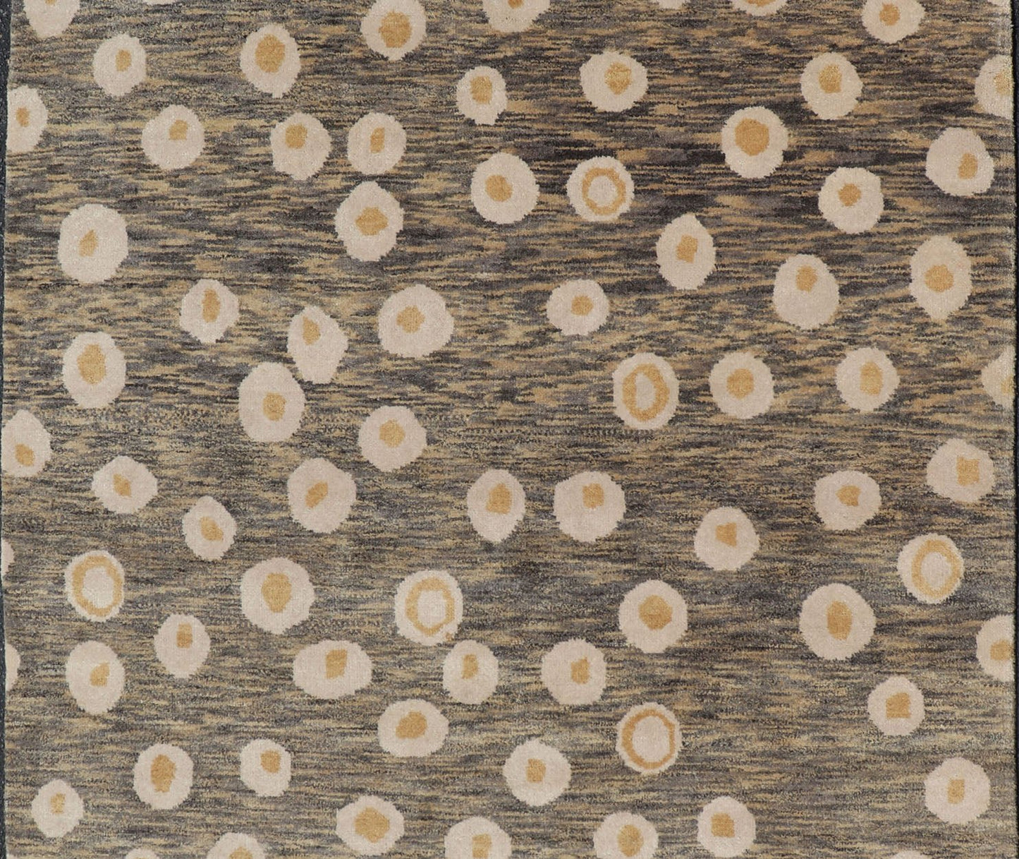 Modern Rug With Abstract Design in Shades of Green - Brown, Cream and Yellow Measures 5'10 x 8'10 This piece features a blended field background, rendered in camel, green, and cocoa. The design is an asymmetrical dot pattern in cream and mu... - Keivan Woven ArtsIN - ILM - 175 - MFL - 0007 - 20952Rug