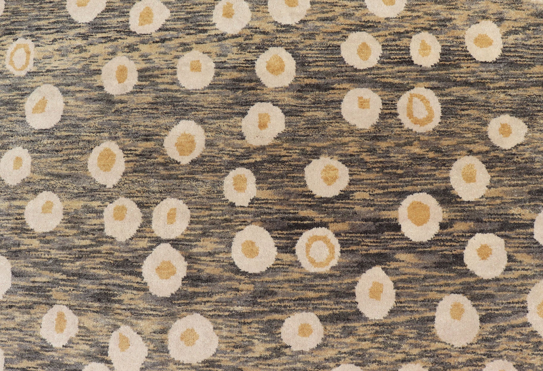 Modern Rug With Abstract Design in Shades of Green - Brown, Cream and Yellow Measures 5'10 x 8'10 This piece features a blended field background, rendered in camel, green, and cocoa. The design is an asymmetrical dot pattern in cream and mu... - Keivan Woven ArtsIN - ILM - 175 - MFL - 0007 - 20952