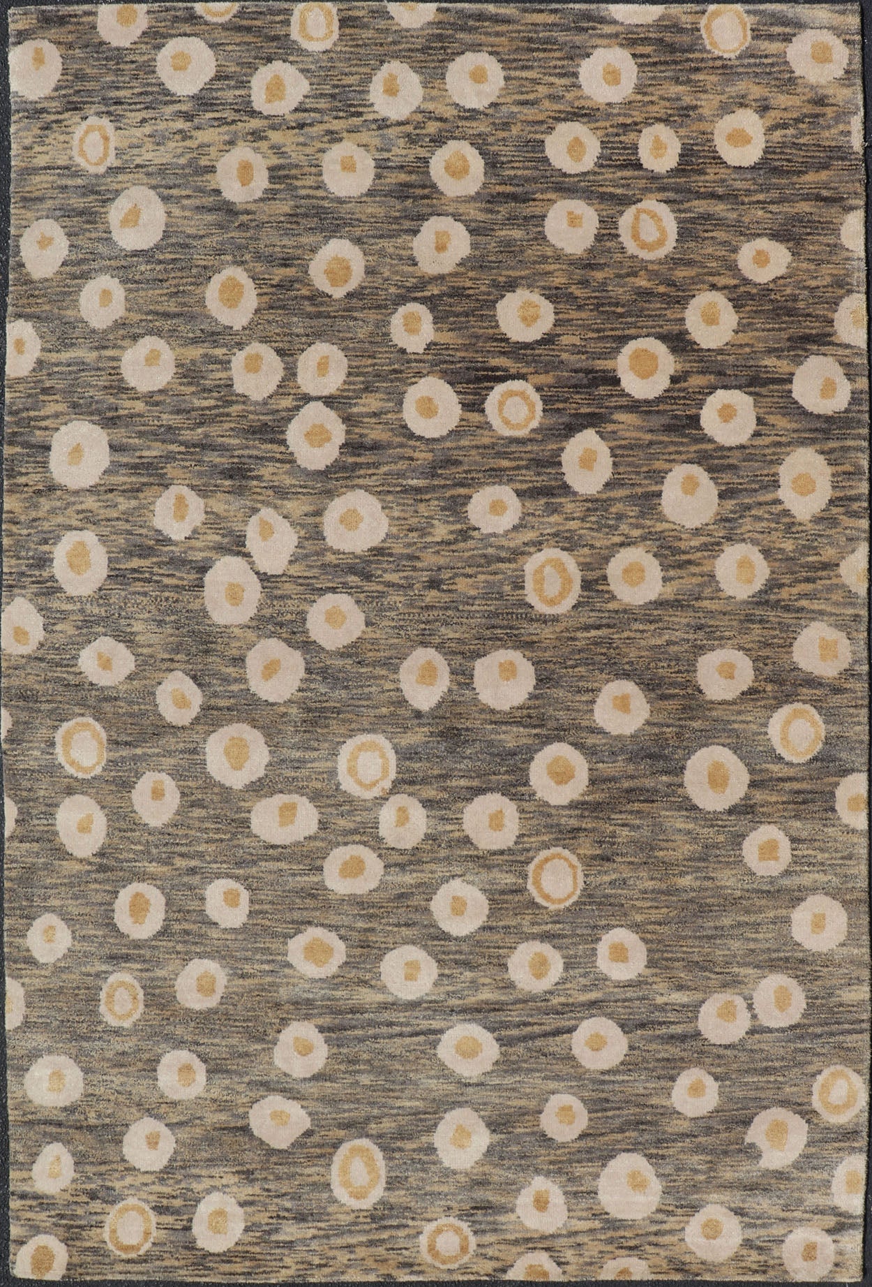 Modern Rug With Abstract Design in Shades of Green - Brown, Cream and Yellow Measures 5'10 x 8'10 This piece features a blended field background, rendered in camel, green, and cocoa. The design is an asymmetrical dot pattern in cream and mu... - Keivan Woven ArtsIN - ILM - 175 - MFL - 0007 - 20952Rug