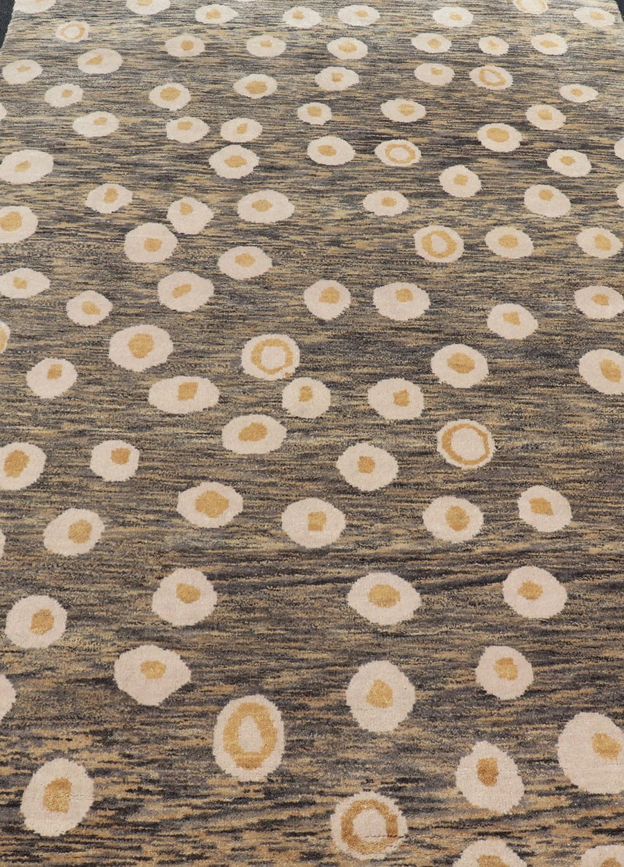 Modern Rug With Abstract Design in Shades of Green - Brown, Cream and Yellow Measures 5'10 x 8'10 This piece features a blended field background, rendered in camel, green, and cocoa. The design is an asymmetrical dot pattern in cream and mu... - Keivan Woven ArtsIN - ILM - 175 - MFL - 0007 - 20952