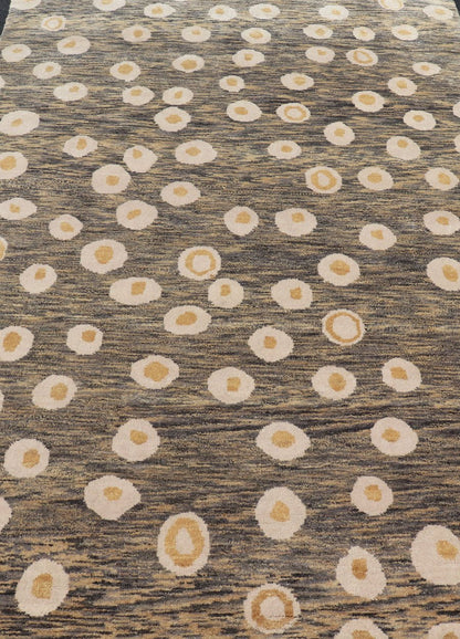 Modern Rug With Abstract Design in Shades of Green - Brown, Cream and Yellow Measures 5'10 x 8'10 This piece features a blended field background, rendered in camel, green, and cocoa. The design is an asymmetrical dot pattern in cream and mu... - Keivan Woven ArtsIN - ILM - 175 - MFL - 0007 - 20952Rug