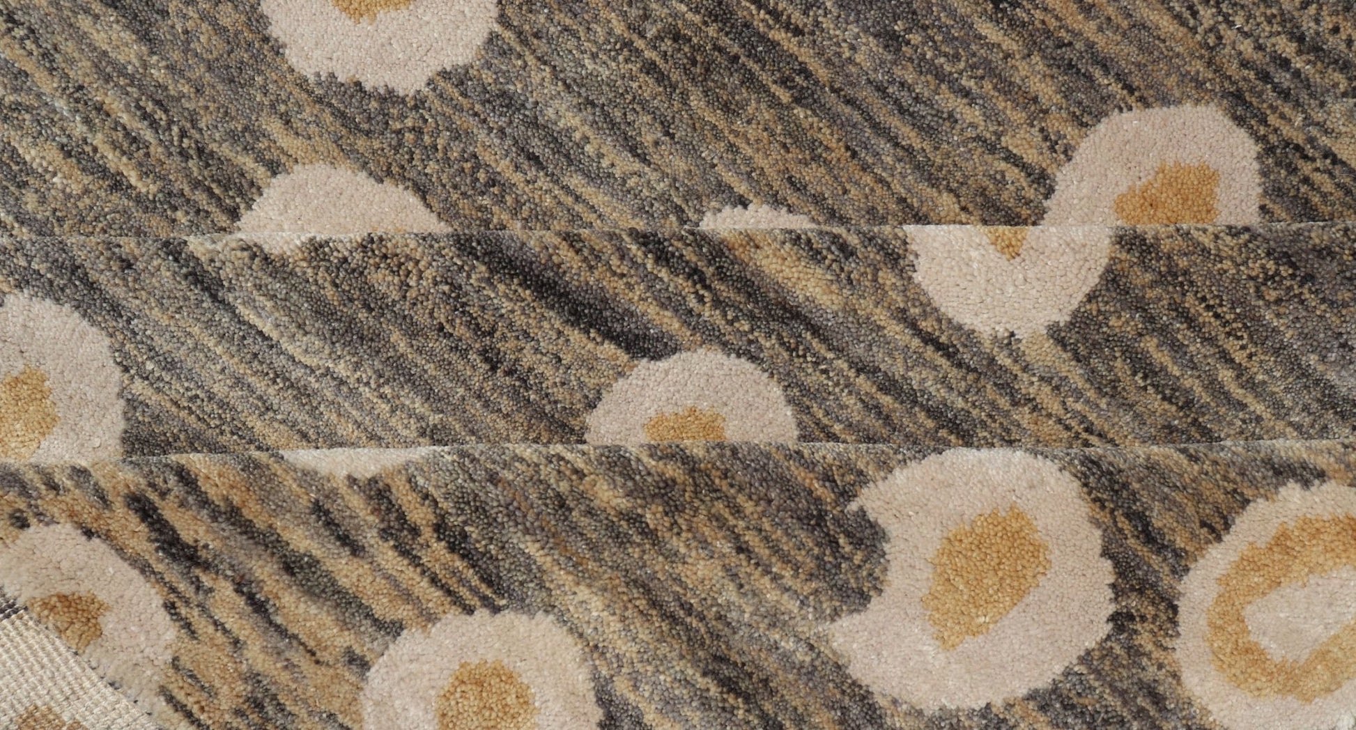Modern Rug With Abstract Design in Shades of Green - Brown, Cream and Yellow Measures 5'10 x 8'10 This piece features a blended field background, rendered in camel, green, and cocoa. The design is an asymmetrical dot pattern in cream and mu... - Keivan Woven ArtsIN - ILM - 175 - MFL - 0007 - 20952