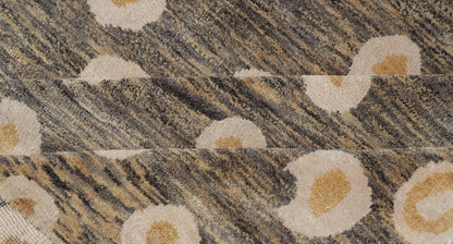 Modern Rug With Abstract Design in Shades of Green - Brown, Cream and Yellow Measures 5'10 x 8'10 This piece features a blended field background, rendered in camel, green, and cocoa. The design is an asymmetrical dot pattern in cream and mu... - Keivan Woven ArtsIN - ILM - 175 - MFL - 0007 - 20952