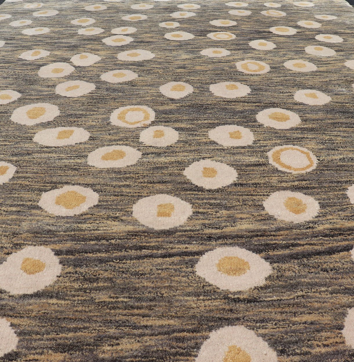 Modern Rug With Abstract Design in Shades of Green - Brown, Cream and Yellow Measures 5'10 x 8'10 This piece features a blended field background, rendered in camel, green, and cocoa. The design is an asymmetrical dot pattern in cream and mu... - Keivan Woven ArtsIN - ILM - 175 - MFL - 0007 - 20952Rug