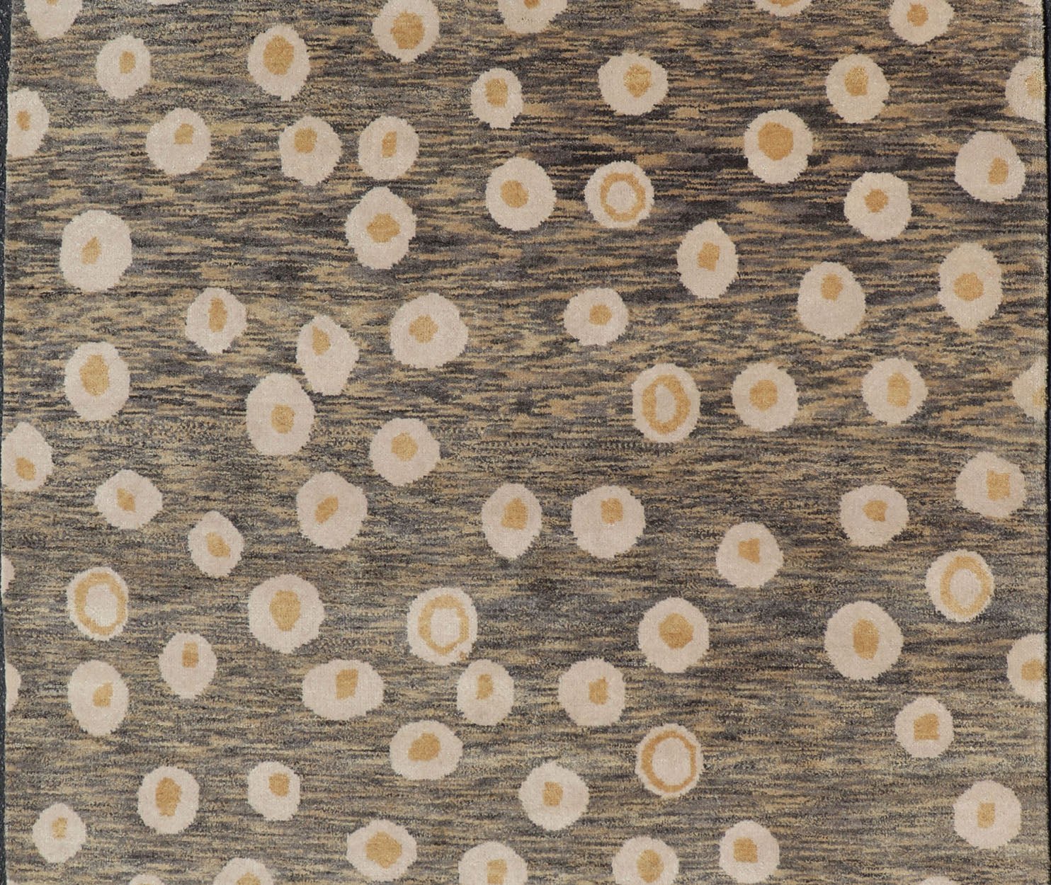 Modern Rug With Abstract Design in Shades of Green - Brown, Cream and Yellow Measures 5'10 x 8'10 This piece features a blended field background, rendered in camel, green, and cocoa. The design is an asymmetrical dot pattern in cream and mu... - Keivan Woven ArtsIN - ILM - 175 - MFL - 0007 - 20952