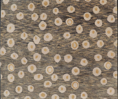 Modern Rug With Abstract Design in Shades of Green - Brown, Cream and Yellow Measures 5'10 x 8'10 This piece features a blended field background, rendered in camel, green, and cocoa. The design is an asymmetrical dot pattern in cream and mu... - Keivan Woven ArtsIN - ILM - 175 - MFL - 0007 - 20952