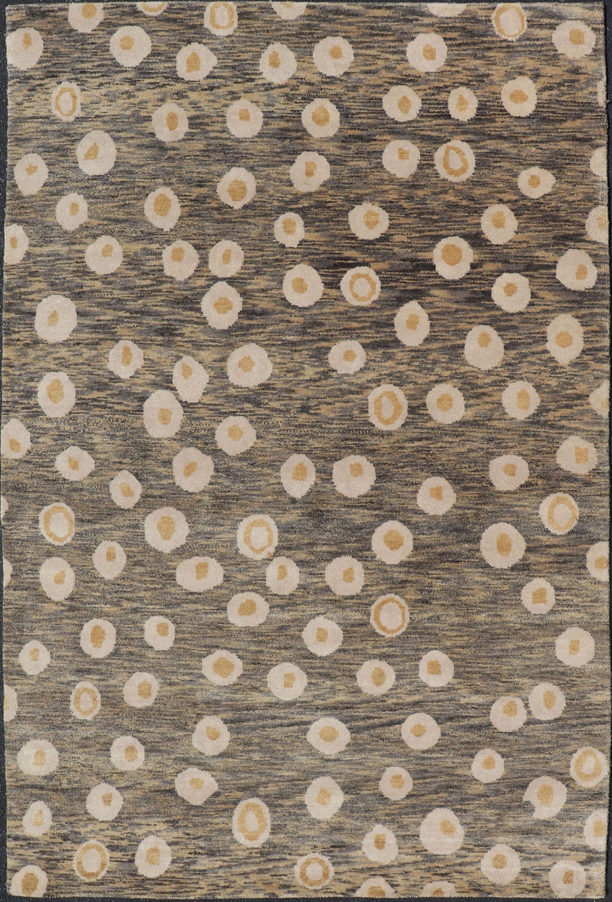 Modern Rug With Abstract Design in Shades of Green - Brown, Cream and Yellow Measures 5'10 x 8'10 This piece features a blended field background, rendered in camel, green, and cocoa. The design is an asymmetrical dot pattern in cream and mu... - Keivan Woven ArtsIN - ILM - 175 - MFL - 0007 - 20952
