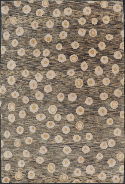 Modern Rug With Abstract Design in Shades of Green - Brown, Cream and Yellow Measures 5'10 x 8'10 This piece features a blended field background, rendered in camel, green, and cocoa. The design is an asymmetrical dot pattern in cream and mu... - Keivan Woven ArtsIN - ILM - 175 - MFL - 0007 - 20952