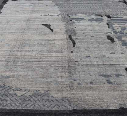 Oversized Contemporary Abstract Rug In Gray, Charcoal and Steel Blue Measures 11'6 x 14'10 Country of Origin: India; Type: Modern, Abstract; Design: All - Over, Abstract, Modern; Keivan Woven Arts: rug IN - ILM - 3388 - MK - 5039; Large Area M... - Keivan Woven ArtsIN - ILM - 3388 - MK - 5039 - 18144Rug