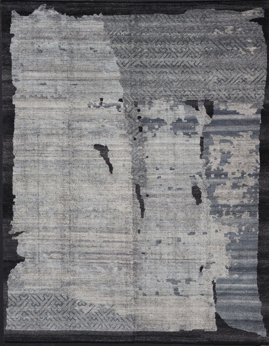 Oversized Contemporary Abstract Rug In Gray, Charcoal and Steel Blue Measures 11'6 x 14'10 Country of Origin: India; Type: Modern, Abstract; Design: All - Over, Abstract, Modern; Keivan Woven Arts: rug IN - ILM - 3388 - MK - 5039; Large Area M... - Keivan Woven ArtsIN - ILM - 3388 - MK - 5039 - 18144