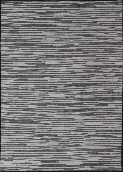 Cream and Charcoal Wood Grain Designed Indian Rug Hand - Knotted With Wool Measures: 10'2 x 14'0 Country of Origin: India; Type: Modern; Design: Sub - Geometric, Abstract, Modern, Wood Grain; Keivan Woven Arts: rug IN - ILM - 3395 - RD - 15A; Large... - Keivan Woven ArtsIN - ILM - 3395 - RD - 15A - 17340