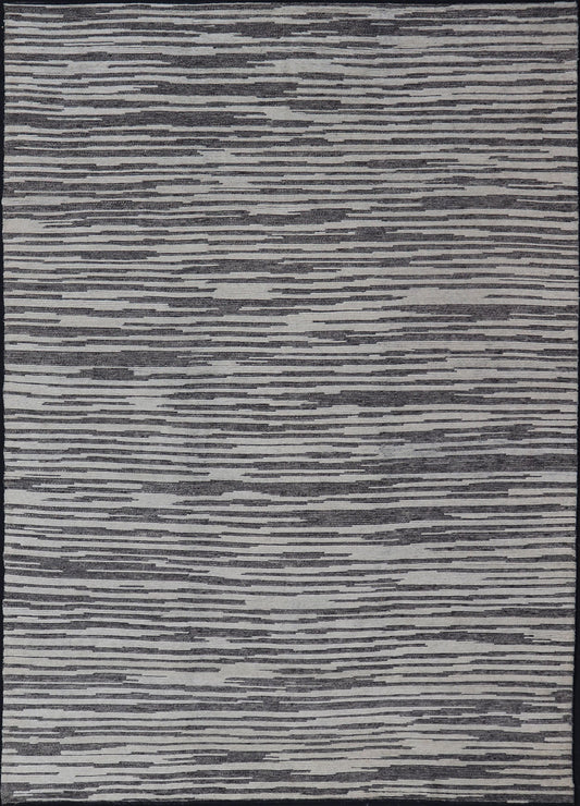 Cream and Charcoal Wood Grain Designed Indian Rug Hand - Knotted With Wool Measures: 10'2 x 14'0 Country of Origin: India; Type: Modern; Design: Sub - Geometric, Abstract, Modern, Wood Grain; Keivan Woven Arts: rug IN - ILM - 3395 - RD - 15A; Large... - Keivan Woven ArtsIN - ILM - 3395 - RD - 15A - 17340