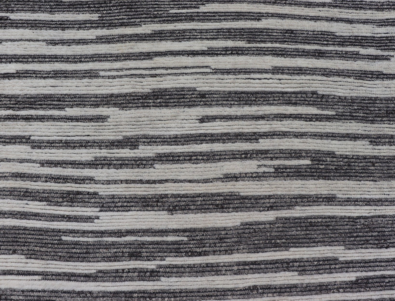 Cream and Charcoal Wood Grain Designed Indian Rug Hand - Knotted With Wool Measures: 10'2 x 14'0 Country of Origin: India; Type: Modern; Design: Sub - Geometric, Abstract, Modern, Wood Grain; Keivan Woven Arts: rug IN - ILM - 3395 - RD - 15A; Large... - Keivan Woven ArtsIN - ILM - 3395 - RD - 15A - 17340