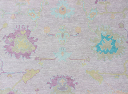 Modern Oushak Designed Rug In Wool With Light Pink and A Ice Blue Border Measures 9'5 x 12'1 Country of Origin: India; Type: Oushak; Design: All - Over, Floral; Keivan Woven Arts: rug IN - JAI - 3922; Indian Oushak Rug Made With Wool in Cotton ... - Keivan Woven ArtsIN - JAI - 3922 - 13480Rug