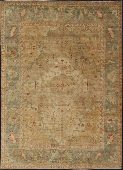 Oversized Hand - Knotted Tribal Diamond Oushak in Tan and Green Tones Measures 10'3 x 14'3 Country of Origin: India; Type: Oushak; Design: All - Over, Medallion; Keivan Woven Arts: rug IN - JVD - 6017; Oversized Hand - Knotted Tribal Diamond O... - Keivan Woven ArtsIN - JVD - 6017 - 15438Rug