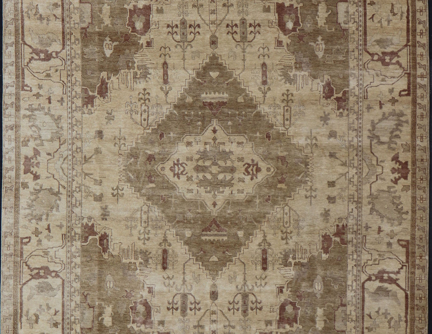 Indian Floral Medallion Oushak Area Rug Hand - Knotted in Tan, Taupe, and Brown. Country of Origin: India; Type: Oushak; Design: All - Over, Floral Medallion; Keivan Woven Arts: rug IN - JVD - 6018; Indian Floral Medallion Oushak Area Rug. Measures: 10'2 x... - Keivan Woven ArtsIN - JVD - 6018 - 15442Rug