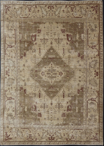 Indian Floral Medallion Oushak Area Rug Hand - Knotted in Tan, Taupe, and Brown. Country of Origin: India; Type: Oushak; Design: All - Over, Floral Medallion; Keivan Woven Arts: rug IN - JVD - 6018; Indian Floral Medallion Oushak Area Rug. Measures: 10'2 x... - Keivan Woven ArtsIN - JVD - 6018 - 15442Rug