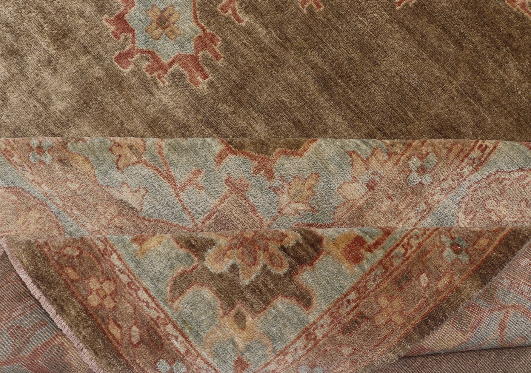 Indian Floral Medallion Oushak Area Rug Hand - Knotted in Green and Blue Measures 9'10 x 14'2 Country of Origin: India; Type: Oushak; Design: All - Over, Floral Medallion; Keivan Woven Arts: rug IN - JVD - 6019; Indian Floral Medallion Ousha... - Keivan Woven ArtsIN - JVD - 6019 - 15446Rug