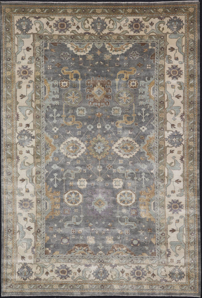 Large Indian Oushak Hand - Knotted Area Rug in Faded Earthy Tones Measures 9'10 x 14'2 Country of Origin: India; Type: Oushak; Design: All - Over, Floral, Flower Motif; Keivan Woven Arts: rug IN - JVD - 6022; Large Indian Oushak Hand - Kno... - Keivan Woven ArtsIN - JVD - 6022 - 15450Rug