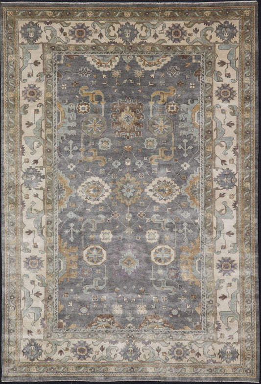 Large Indian Oushak Hand - Knotted Area Rug in Faded Earthy Tones Measures 9'10 x 14'2 Country of Origin: India; Type: Oushak; Design: All - Over, Floral, Flower Motif; Keivan Woven Arts: rug IN - JVD - 6022; Large Indian Oushak Hand - Kno... - Keivan Woven ArtsIN - JVD - 6022 - 15450Rug