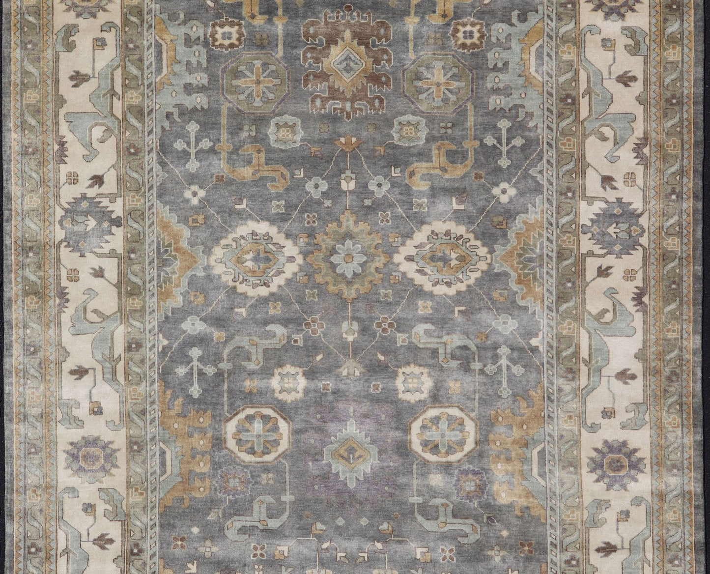 Large Indian Oushak Hand - Knotted Area Rug in Faded Earthy Tones Measures 9'10 x 14'2 Country of Origin: India; Type: Oushak; Design: All - Over, Floral, Flower Motif; Keivan Woven Arts: rug IN - JVD - 6022; Large Indian Oushak Hand - Kno... - Keivan Woven ArtsIN - JVD - 6022 - 15450
