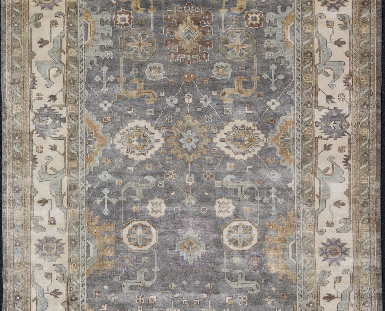 Large Indian Oushak Hand - Knotted Area Rug in Faded Earthy Tones Measures 9'10 x 14'2 Country of Origin: India; Type: Oushak; Design: All - Over, Floral, Flower Motif; Keivan Woven Arts: rug IN - JVD - 6022; Large Indian Oushak Hand - Kno... - Keivan Woven ArtsIN - JVD - 6022 - 15450