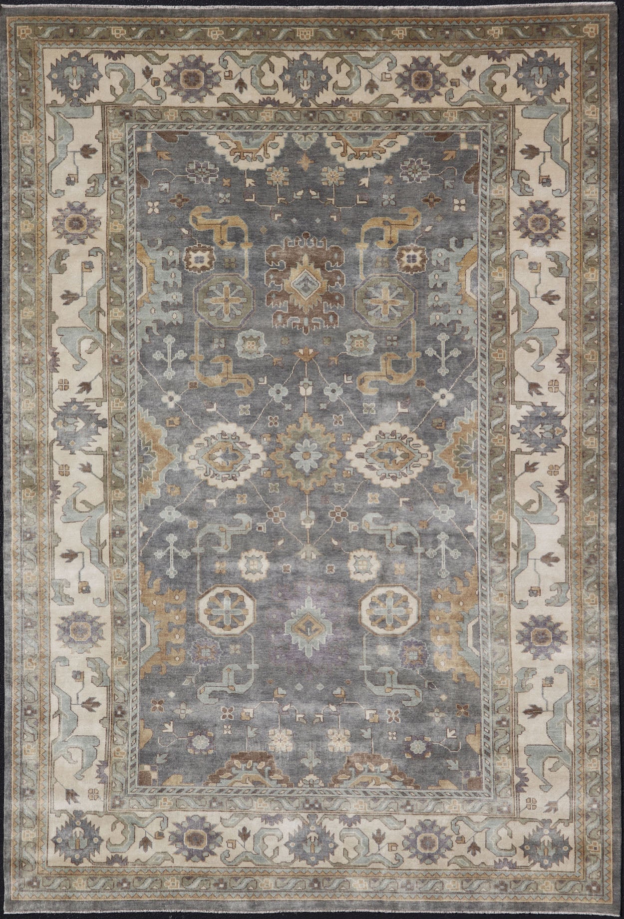 Large Indian Oushak Hand - Knotted Area Rug in Faded Earthy Tones Measures 9'10 x 14'2 Country of Origin: India; Type: Oushak; Design: All - Over, Floral, Flower Motif; Keivan Woven Arts: rug IN - JVD - 6022; Large Indian Oushak Hand - Kno... - Keivan Woven ArtsIN - JVD - 6022 - 15450