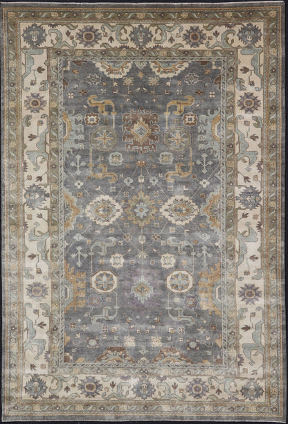 Large Indian Oushak Hand - Knotted Area Rug in Faded Earthy Tones Measures 9'10 x 14'2 Country of Origin: India; Type: Oushak; Design: All - Over, Floral, Flower Motif; Keivan Woven Arts: rug IN - JVD - 6022; Large Indian Oushak Hand - Kno... - Keivan Woven ArtsIN - JVD - 6022 - 15450
