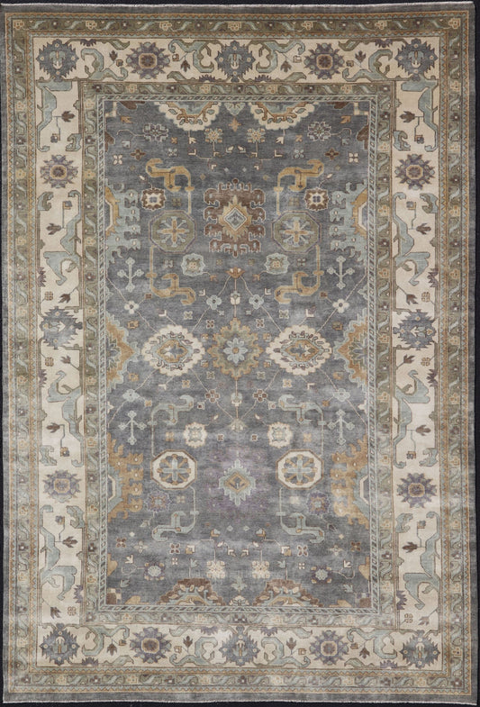 Large Indian Oushak Hand - Knotted Area Rug in Faded Earthy Tones Measures 9'10 x 14'2 Country of Origin: India; Type: Oushak; Design: All - Over, Floral, Flower Motif; Keivan Woven Arts: rug IN - JVD - 6022; Large Indian Oushak Hand - Kno... - Keivan Woven ArtsIN - JVD - 6022 - 15450