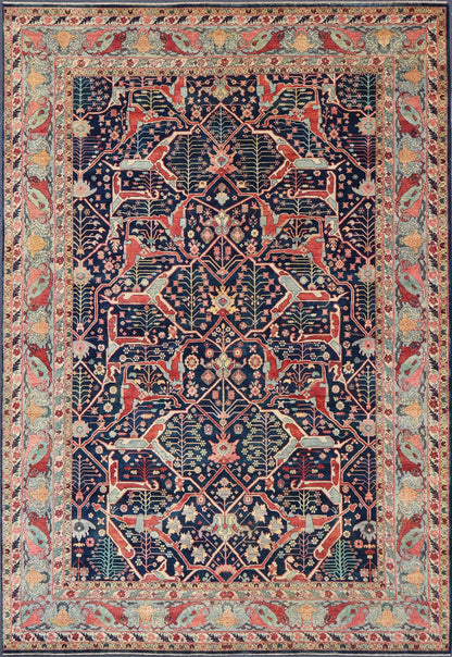 Large Modern Indian Wool Bidjar Rug in Blues, Reds, and Pinks Measures 10'0 x 14'1 Country of Origin: India; Type: Bidjar; Design: All - Over, Floral; Keivan Woven Arts: rug IN - JVD - 6023; Large Modern Indian Wool Bidjar Rug in Blues, Re... - Keivan Woven ArtsIN - JVD - 6023 - 15454