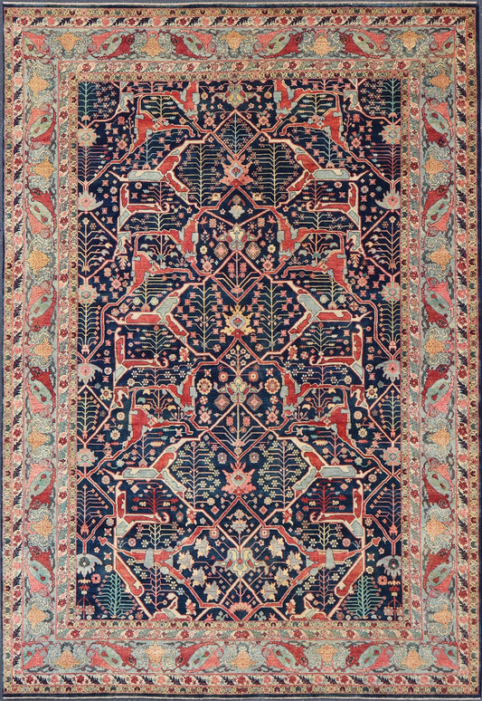 Large Modern Indian Wool Bidjar Rug in Blues, Reds, and Pinks Measures 10'0 x 14'1 Country of Origin: India; Type: Bidjar; Design: All - Over, Floral; Keivan Woven Arts: rug IN - JVD - 6023; Large Modern Indian Wool Bidjar Rug in Blues, Re... - Keivan Woven ArtsIN - JVD - 6023 - 15454