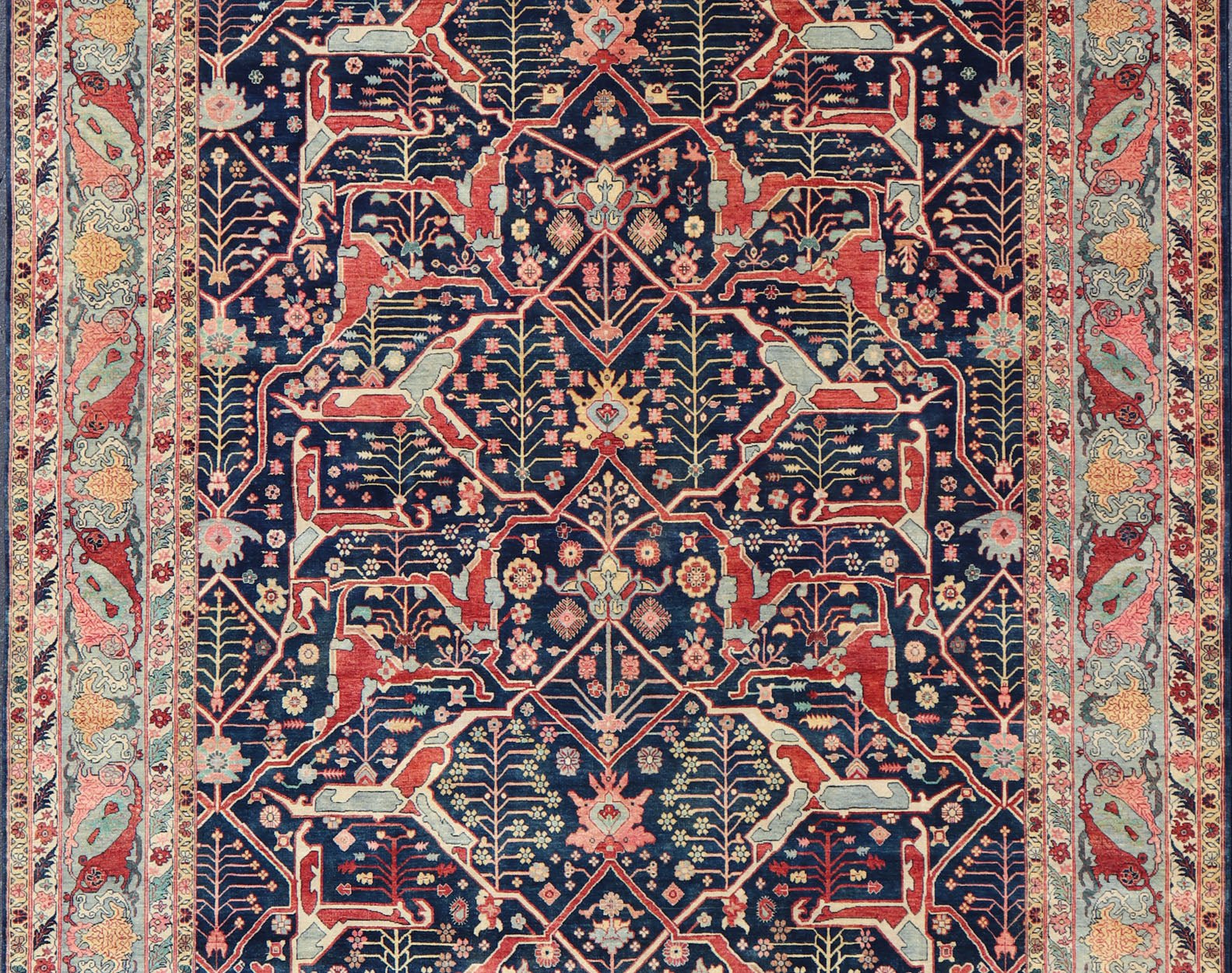 Large Modern Indian Wool Bidjar Rug in Blues, Reds, and Pinks Measures 10'0 x 14'1 Country of Origin: India; Type: Bidjar; Design: All - Over, Floral; Keivan Woven Arts: rug IN - JVD - 6023; Large Modern Indian Wool Bidjar Rug in Blues, Re... - Keivan Woven ArtsIN - JVD - 6023 - 15454