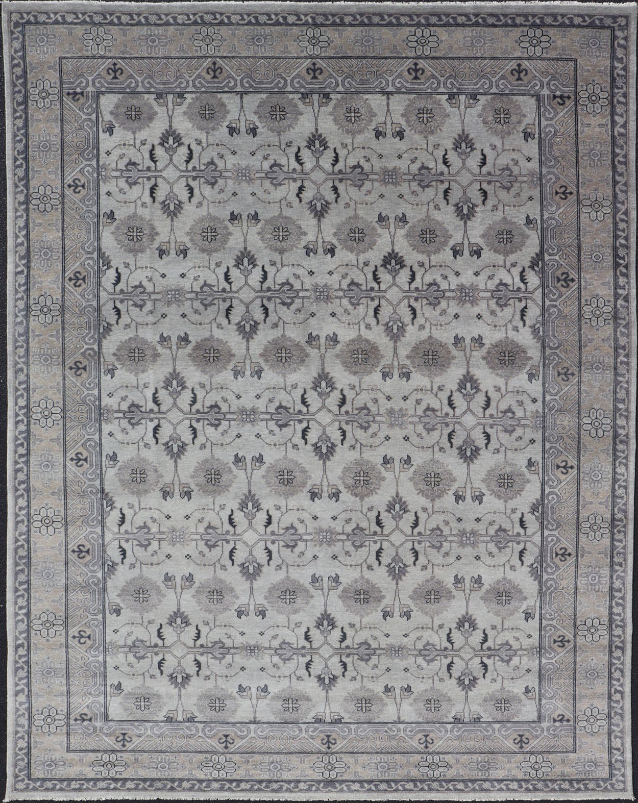 Hand - Knotted Wool Oushak Area Rug in Gray and Muted Tones Measures 8'8 x 12'0 Country of Origin: India; Type: Oushak; Design: All - Over, Floral; Keivan Woven Arts; IN - TVN - 6023; Hand - Knotted Wool Oushak Area Rug in Gray and Muted Tones... - Keivan Woven ArtsIN - TVN - 0450 - 15458