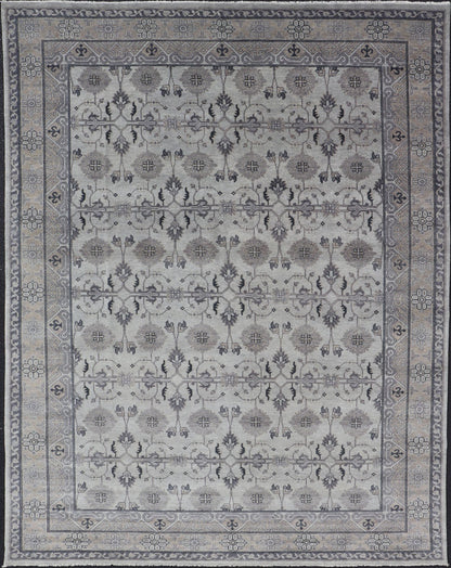 Hand - Knotted Wool Oushak Area Rug in Gray and Muted Tones Measures 8'8 x 12'0 Country of Origin: India; Type: Oushak; Design: All - Over, Floral; Keivan Woven Arts; IN - TVN - 6023; Hand - Knotted Wool Oushak Area Rug in Gray and Muted Tones... - Keivan Woven ArtsIN - TVN - 0450 - 15458