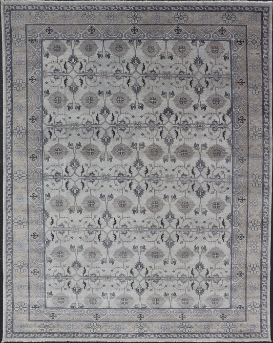 Hand - Knotted Wool Oushak Area Rug in Gray and Muted Tones Measures 8'8 x 12'0 Country of Origin: India; Type: Oushak; Design: All - Over, Floral; Keivan Woven Arts; IN - TVN - 6023; Hand - Knotted Wool Oushak Area Rug in Gray and Muted Tones... - Keivan Woven ArtsIN - TVN - 0450 - 15458