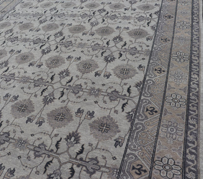 Hand - Knotted Wool Oushak Area Rug in Gray and Muted Tones Measures 8'8 x 12'0 Country of Origin: India; Type: Oushak; Design: All - Over, Floral; Keivan Woven Arts; IN - TVN - 6023; Hand - Knotted Wool Oushak Area Rug in Gray and Muted Tones... - Keivan Woven ArtsIN - TVN - 0450 - 15458