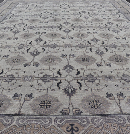Hand - Knotted Wool Oushak Area Rug in Gray and Muted Tones Measures 8'8 x 12'0 Country of Origin: India; Type: Oushak; Design: All - Over, Floral; Keivan Woven Arts; IN - TVN - 6023; Hand - Knotted Wool Oushak Area Rug in Gray and Muted Tones... - Keivan Woven ArtsIN - TVN - 0450 - 15458