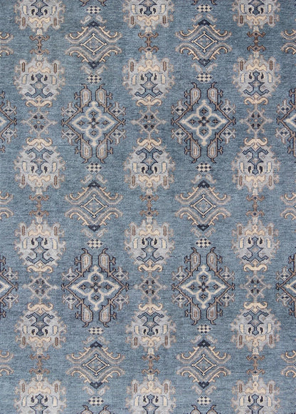 Blue and Brown Hand - Knotted Indian Wool Oushak Area Rug With All - Over Design Measures 7'11 x 9'9 Country of Origin: India; Type: Oushak; Design: All - Over, Floral; Keivan Woven Arts: IN - TVN - 101; Blue and Taupe Hand - Knotted Indian Wool Ous... - Keivan Woven ArtsIN - TVN - 101 - 9645Rug
