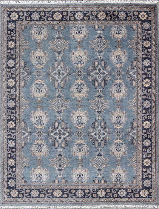 Blue and Brown Hand - Knotted Indian Wool Oushak Area Rug With All - Over Design Measures 7'11 x 9'9 Country of Origin: India; Type: Oushak; Design: All - Over, Floral; Keivan Woven Arts: IN - TVN - 101; Blue and Taupe Hand - Knotted Indian Wool Ous... - Keivan Woven ArtsIN - TVN - 101 - 9645