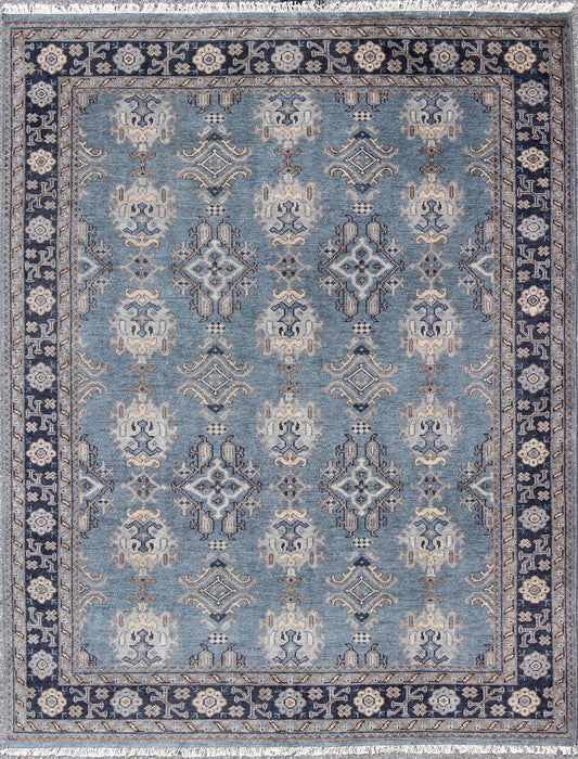 Blue and Brown Hand - Knotted Indian Wool Oushak Area Rug With All - Over Design Measures 7'11 x 9'9 Country of Origin: India; Type: Oushak; Design: All - Over, Floral; Keivan Woven Arts: IN - TVN - 101; Blue and Taupe Hand - Knotted Indian Wool Ous... - Keivan Woven ArtsIN - TVN - 101 - 9645Rug