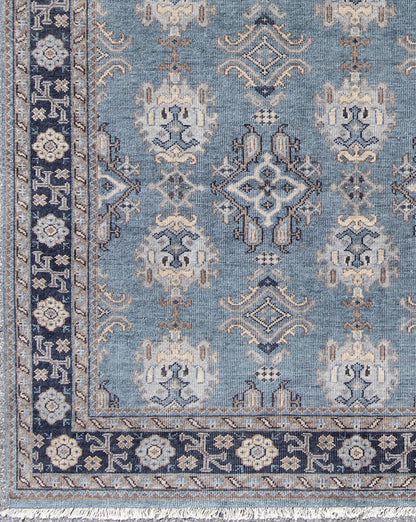 Blue and Brown Hand - Knotted Indian Wool Oushak Area Rug With All - Over Design Measures 7'11 x 9'9 Country of Origin: India; Type: Oushak; Design: All - Over, Floral; Keivan Woven Arts: IN - TVN - 101; Blue and Taupe Hand - Knotted Indian Wool Ous... - Keivan Woven ArtsIN - TVN - 101 - 9645Rug