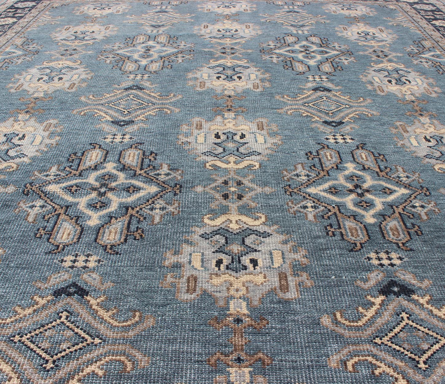 Blue and Brown Hand - Knotted Indian Wool Oushak Area Rug With All - Over Design Measures 7'11 x 9'9 Country of Origin: India; Type: Oushak; Design: All - Over, Floral; Keivan Woven Arts: IN - TVN - 101; Blue and Taupe Hand - Knotted Indian Wool Ous... - Keivan Woven ArtsIN - TVN - 101 - 9645Rug