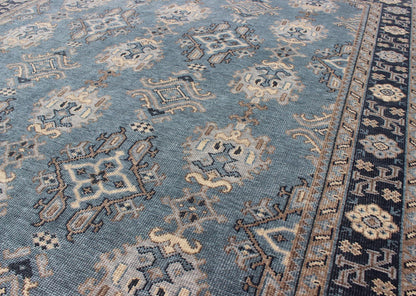 Blue and Brown Hand - Knotted Indian Wool Oushak Area Rug With All - Over Design Measures 7'11 x 9'9 Country of Origin: India; Type: Oushak; Design: All - Over, Floral; Keivan Woven Arts: IN - TVN - 101; Blue and Taupe Hand - Knotted Indian Wool Ous... - Keivan Woven ArtsIN - TVN - 101 - 9645Rug
